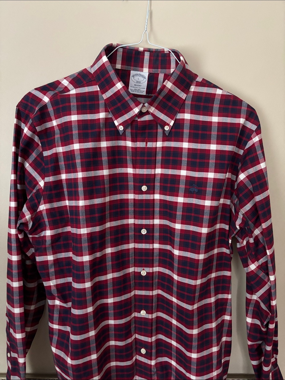 Brooks Brothers Red and Navy Plaid Button-Down Shirt - Regent Fit